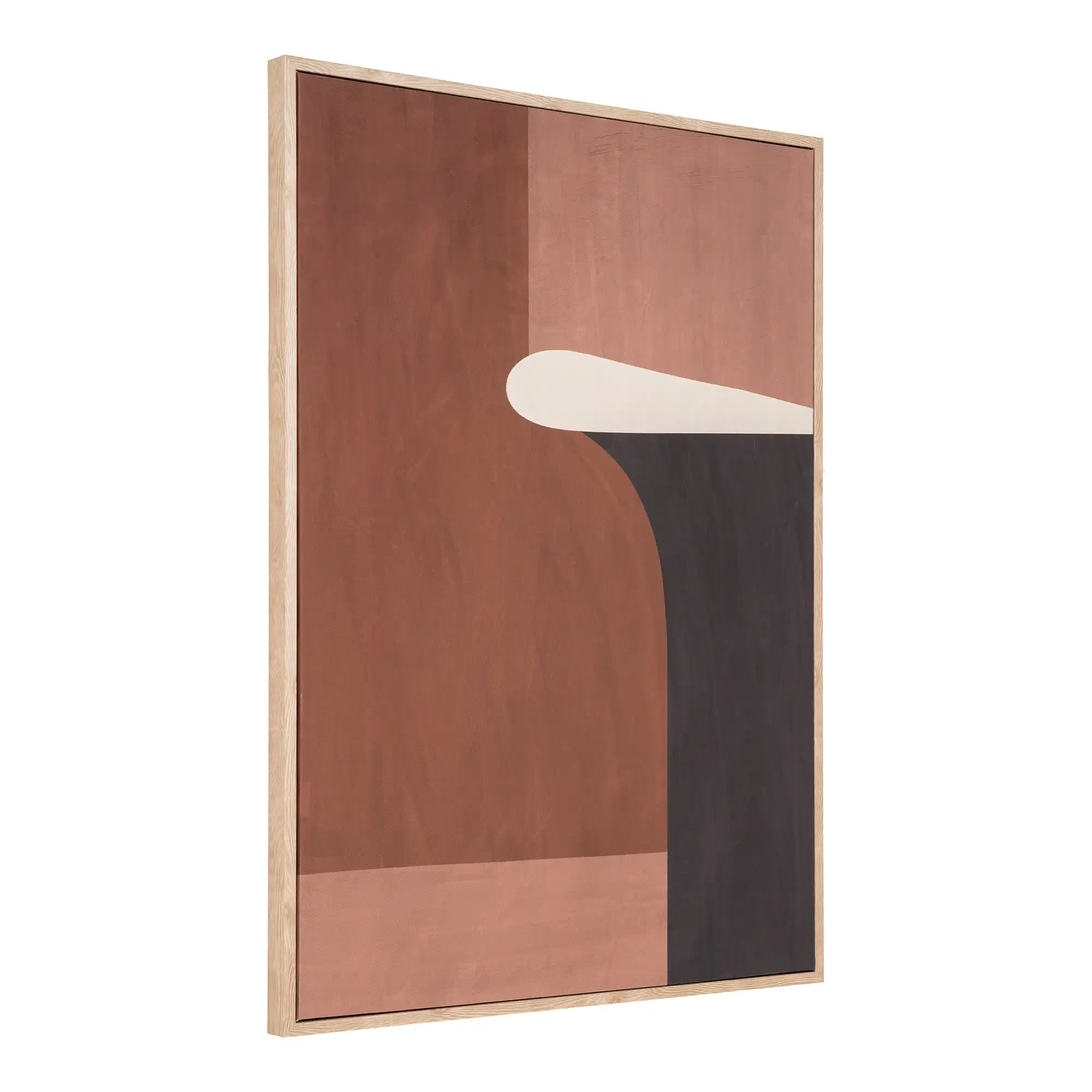 toile abstraite tricolore avec encadrement en bois clair