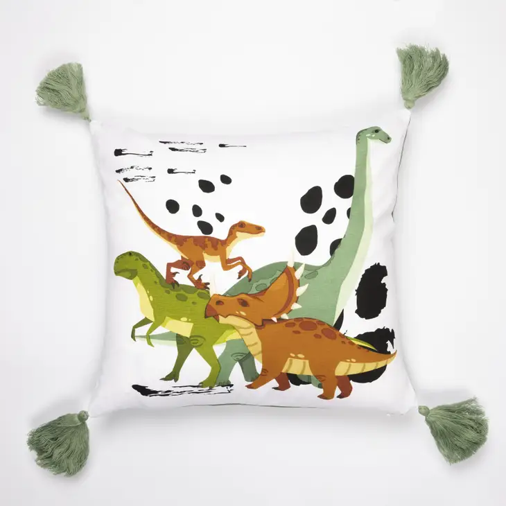 coussin dinosaure blanc et vert