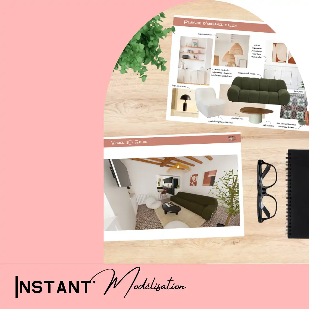 Instant'modelisation prestation petit budget avec planche d'ambiance et visuels 3D