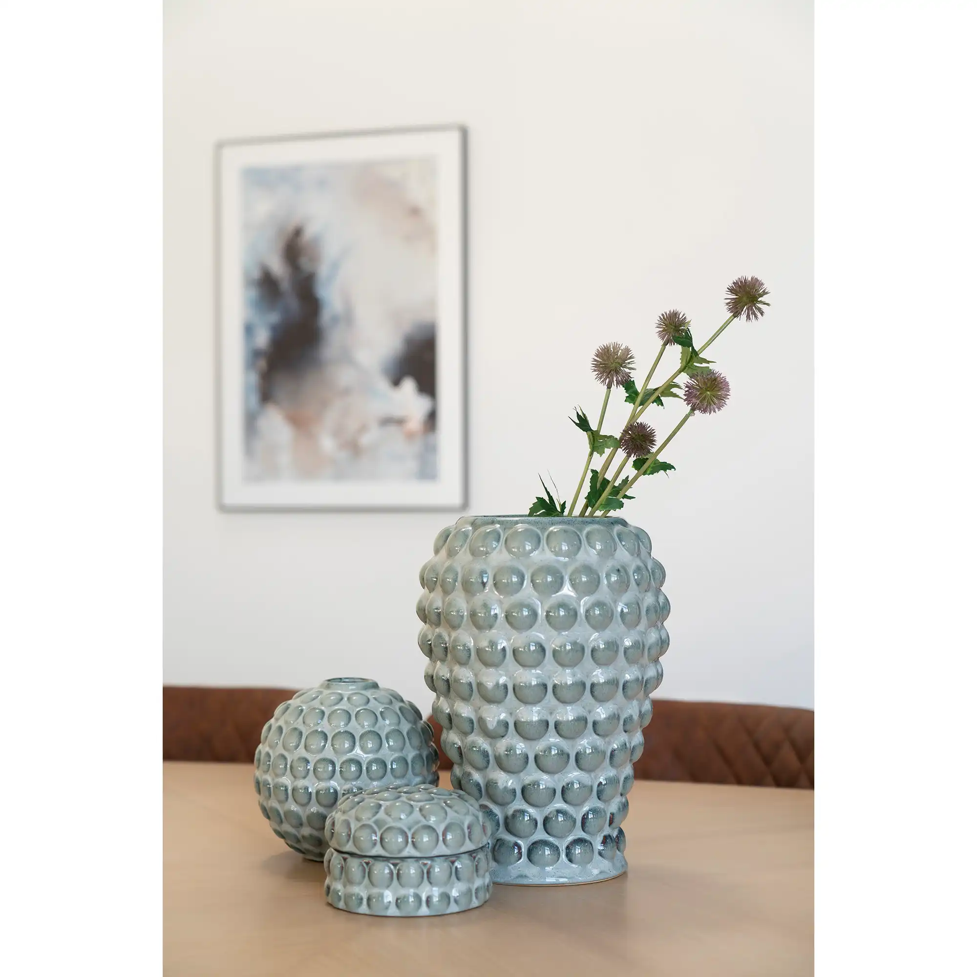 en centre de table, ce vase boule bleu sera parfait!